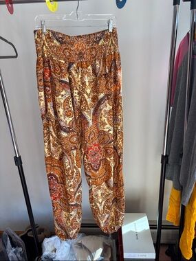 SHEIN Paisley Harem Pants in Orange, Cream & Brown